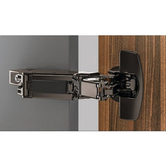 Sensys wide angle hinge, with zero protrusion, with integrated silent system (Sensys 8657/8657i), in obsidian black, overlay, Opening angle 165°