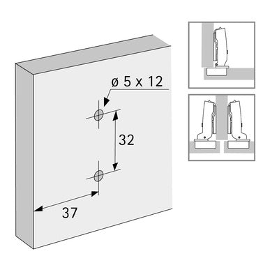 Cross Mounting Plate with Oblong Hole Height Adjustment, in obsidian black, Hole line 37 x 32 mm with Euro Screws