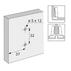 Cross Mounting Plate with Oblong Hole Height Adjustment, in obsidian black, Hole line 37 x 32 mm with Euro Screws