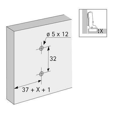 Cross Mounting Plate with Oblong Hole Height Adjustment, in obsidian black, Hole line 37 x 32 mm with Euro Screws