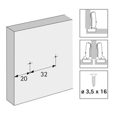 Linear Mounting Plate with Oblong Hole Height Adjustment, in obsidian black, Hole line 20 x 32 mm