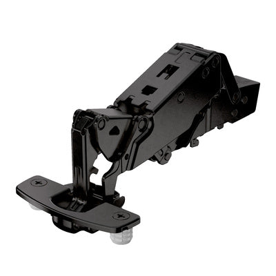 Sensys wide angle hinge, with zero protrusion, with integrated silent system (Sensys 8657/8657i), in obsidian black, overlay, Opening angle 165°