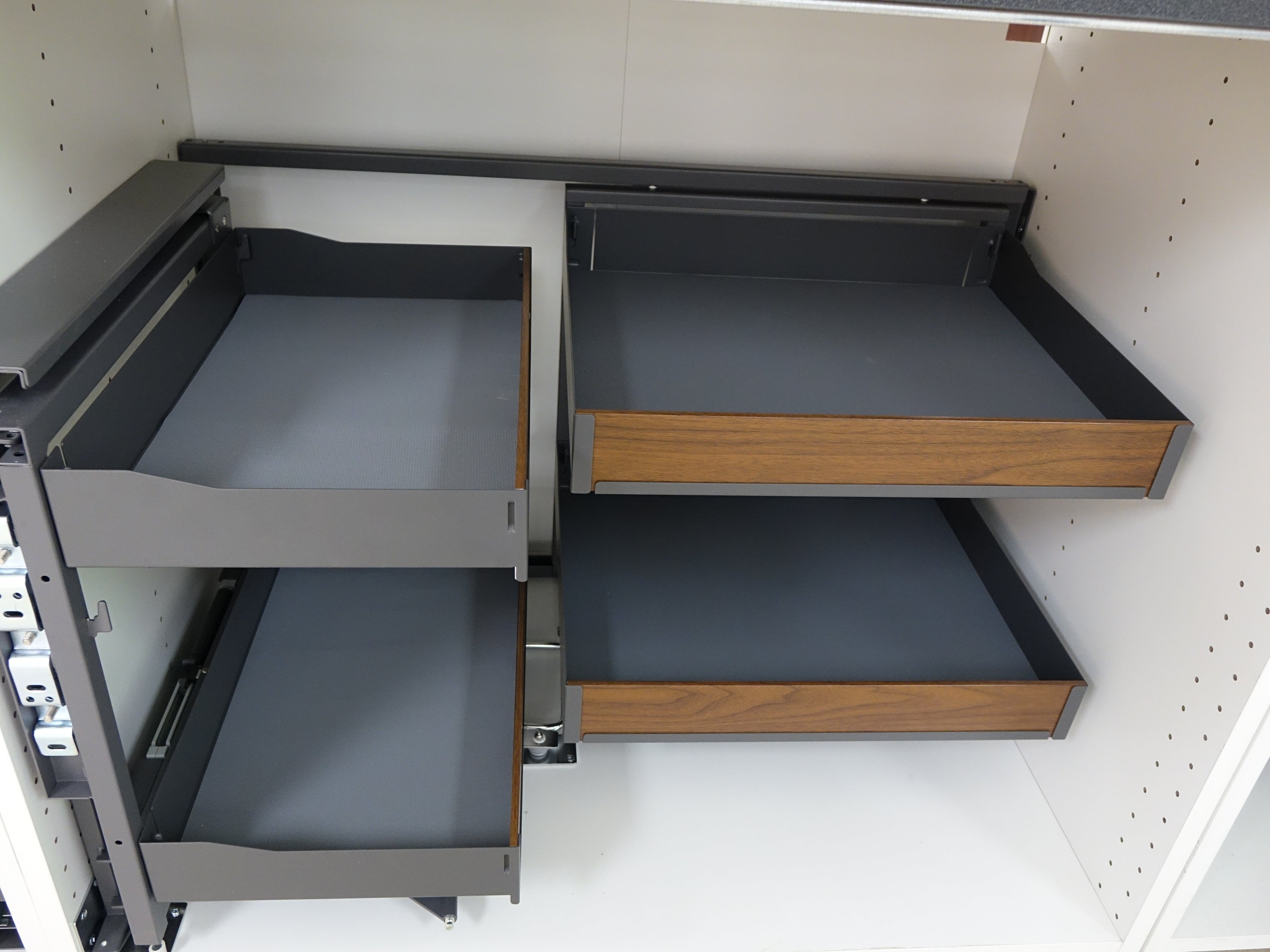 Blind Corner Dark Grey with Walnut Finish Side or White Bottom with Metal Sides (WMC Series)